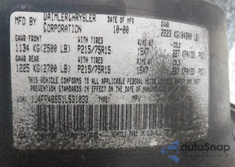 2001 Jeep Cherokee Sport z USA, uszkodzony, nr VIN 1J4FF48S51L531033